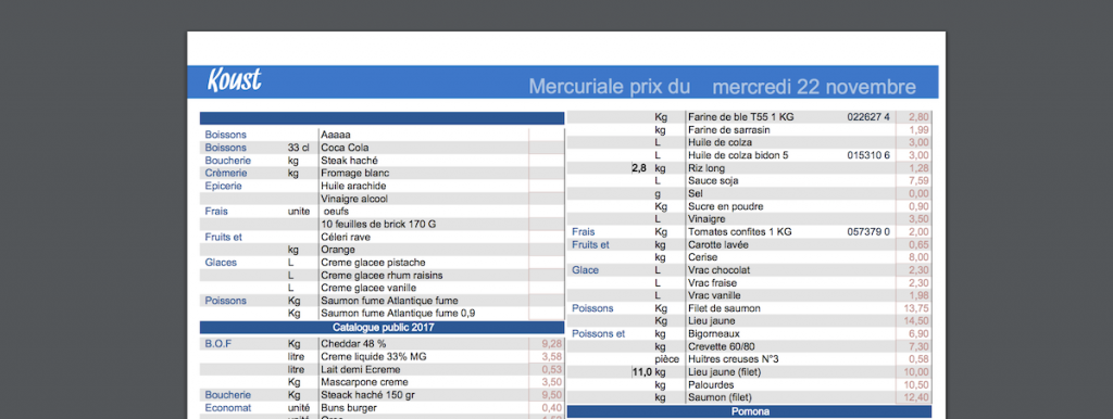 mercuriale par fournisseur CHR